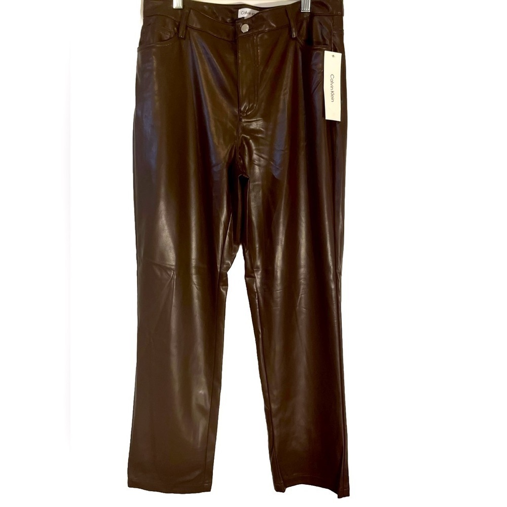 Calvin Klein Chocolate Brown Faux Leather Pants Size S NWT - Picture 2 of 5